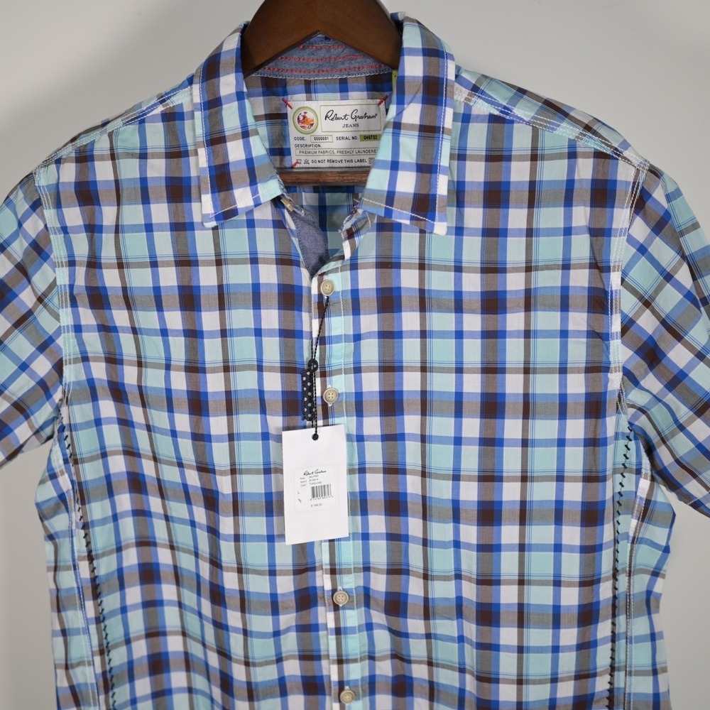 Robert Graham Jellyfish Plaid Short Sleeve $148. Button Down Shirt Mens L NEW